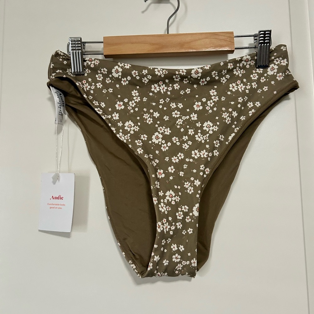 🌼🌸NWT Andie Olive Floral 90s High-Rise Cheeky Bikini Briefs Bottoms🌸🌼